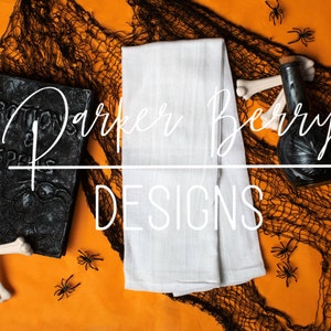 Tea Towel Flour Sac Halloween Spells Flat lay, Stylized  Mock up