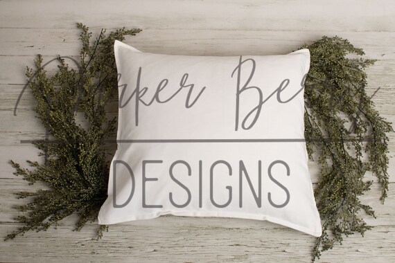 Blank Pillow Template, White Pillow, Stylized Photo Greenery for