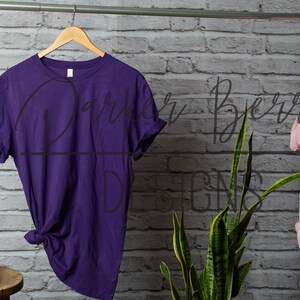 Bella Canvas 3001  -Purple shirt mock up, hanging mock-up, Blank tee shirt, digital download, for your svg, png, jpeg designs.