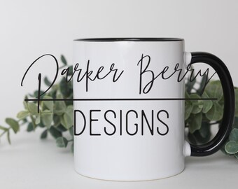 Black Rim and Handle white Blank Mug Mock up, Template, Kitchen, for your svg, png designs.