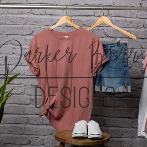 Bella Canvas 3001  -Mauve shirt mock up, hanging mock-up, Blank tee shirt, digital download, for your svg, png, jpeg designs.
