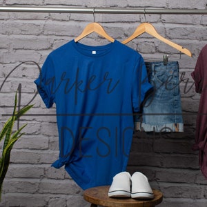 Bella Canvas 3001  -Royal Blue shirt mock up, hanging mock-up, Blank tee shirt, digital download, for your svg, png, jpeg designs.