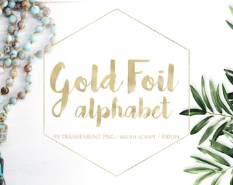 Gold Foil Alphabet Script , clipart, transparent png, digital download
