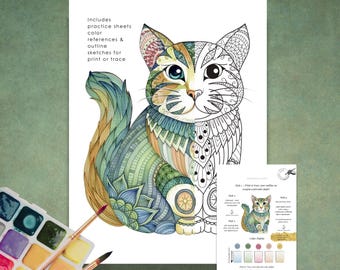 Various Doodles Drawing Outline Template Digital PDF Printable Traceable Download for Painting and Coloring