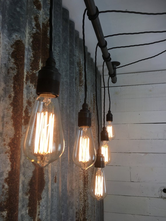 drop bar pendant feature light lights, reclaimed wood beams, plumen