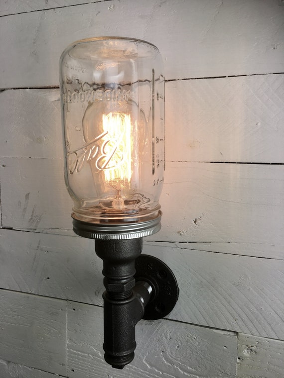 Urban Industrial Steampunk Wall Light Bespoke Pipe With Mason Jar Filey
