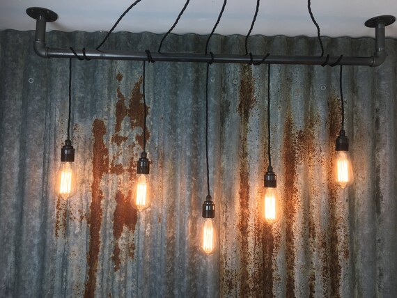 drop bar pendant feature light lights, reclaimed wood beams, plumen