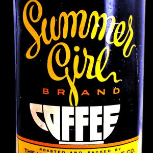 Vintage Summer Girl Brand Coffee Tin on Fridge Magnet 2.5 3.5&quot; Metal wrapped and laminated