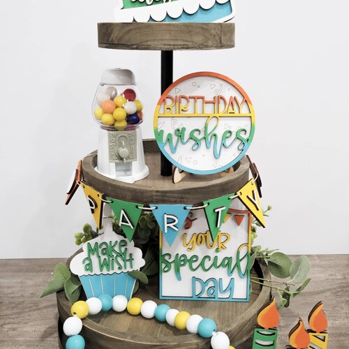 Birthday Tiered Tray Decor Happy Birthday Mini Birthday Etsy