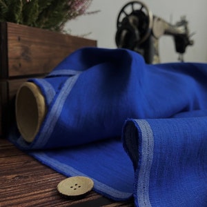 Linen fabric Royal blue , Washed softened linen fabric Fabric by the yard or meter Stone Washed linen