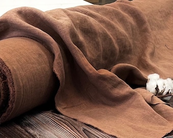 Linen fabric Light Brown, Washed softened linen fabric Fabric by the yard or meter Stone Washed linen col.2119