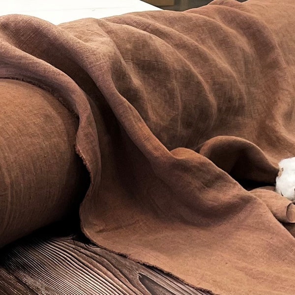 Linen fabric Light Brown, Washed softened linen fabric Fabric by the yard or meter Stone Washed linen col.2119