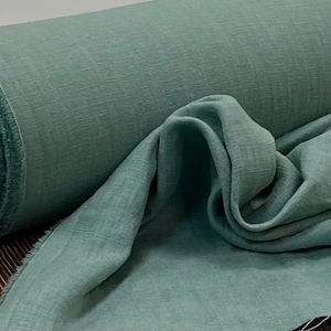 Eucalyptus green Linen fabric , Washed softened linen fabric Fabric by the yard or meter Stone Washed linen