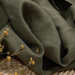 Khaki green Lightweight Linen fabric , linen fabric Fabric by the yard or meter col.3461 image 4