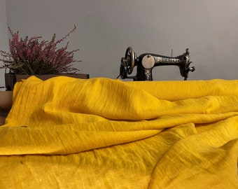 Warm Yellow fabric , Washed softened linen fabric Fabric by the yard or meter Stone Washed linen col. 3575