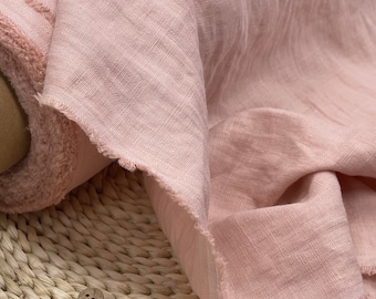 Tejido de lino rosa polvo , Tejido de lino suavizado lavado Tejido cortado a medida o metro Stone Lino lavado col.136