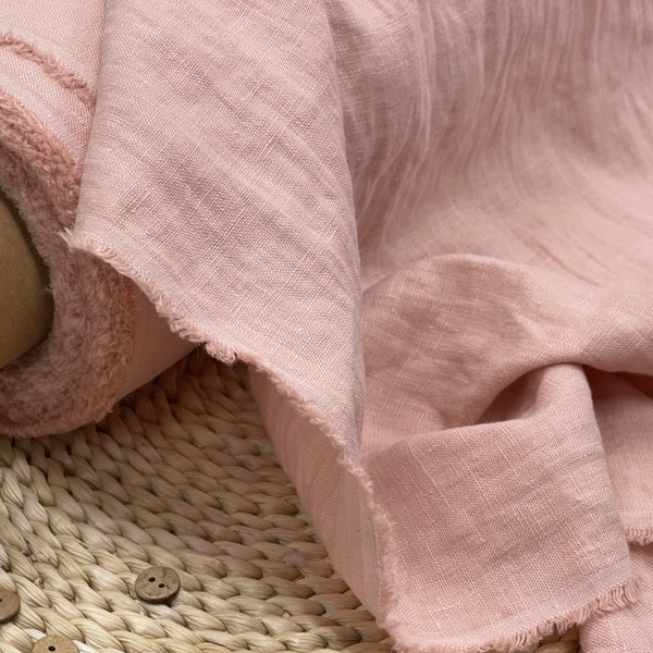 Powder pink Linen fabric , Washed softened linen fabric Fabric by the yard or meter Stone Washed linen col.136