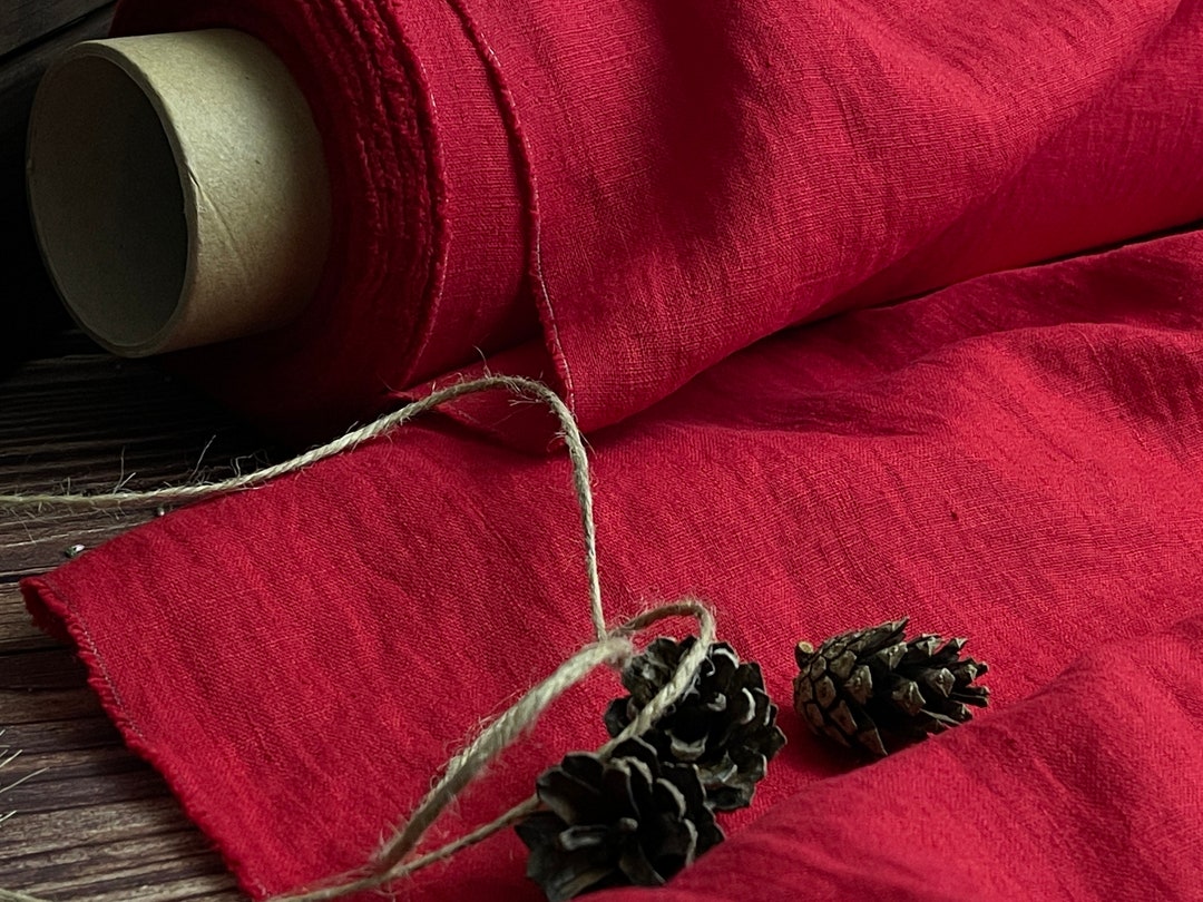 Dark Red Linen Fabric: Softened European Linen, by the Yard - Etsy