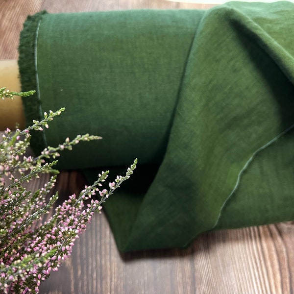 Forest green Linen fabric , Washed softened linen fabric Fabric by the yard or meter Stone Washed linen