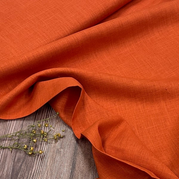 Washed Linen Orange Rust brique fabric , Washed linen fabric Fabric by the yard or meter