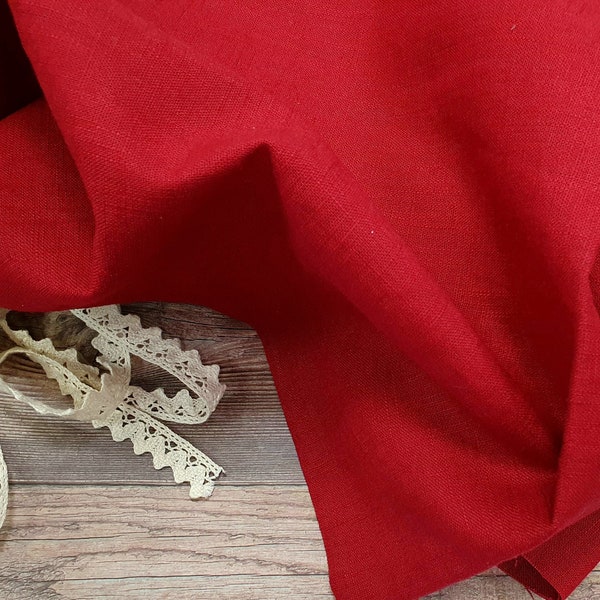 Red Linen fabric , Washed softened linen fabric Fabric by the yard or meter Stone Washed linen