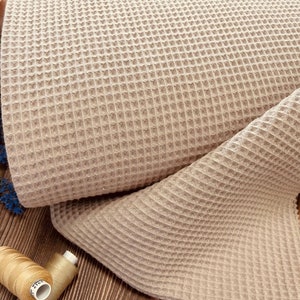 Latte Cotton Waffle Weave Fabric  Fabric by the yard or meter Waffle Pique