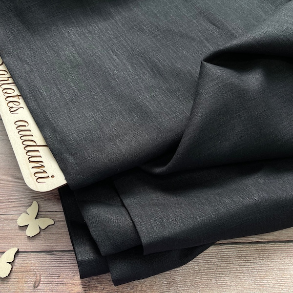 Black Linen fabric , Washed linen fabric Fabric by the yard or meter Washed linen