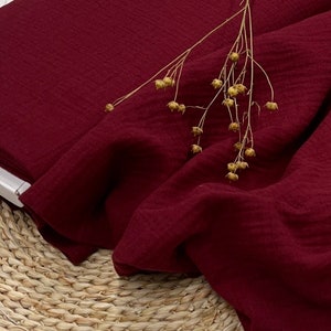 Dark red Muslin Double Gauze Cotton Fabric by the yard or meter