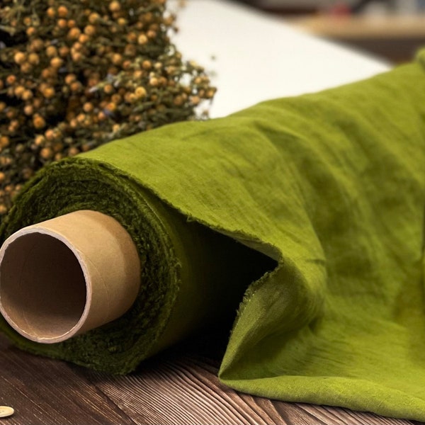 Forest green Linen fabric , Washed softened linen fabric Fabric by the yard or meter Stone Washed linen col.692