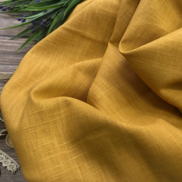 Washed Linen Mustard yellow fabric , Washed linen fabric Fabric by the yard or meter