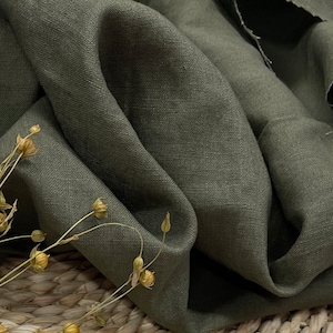 Khaki green Lightweight Linen fabric , linen fabric Fabric by the yard or meter col.3461 image 1