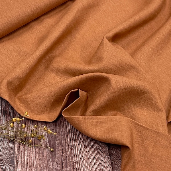 Washed Linen Mokka brown fabric , Washed linen fabric Fabric by the yard or meter