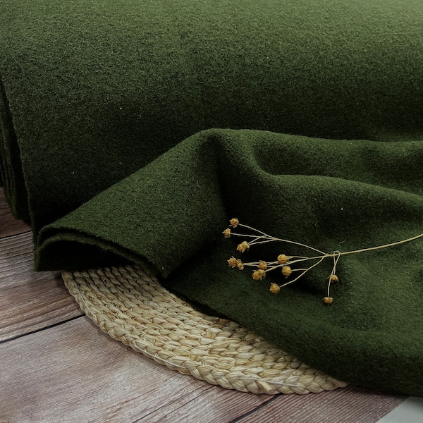 Moss green Wollwalk , Wool fabric, Virgin wool , By the meter or yard