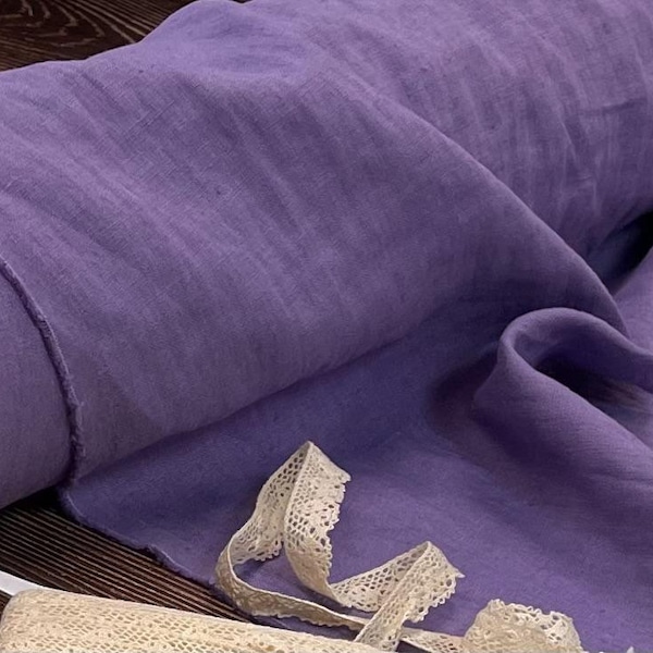 Lavender lillac  Linen fabric , Washed softened linen fabric Fabric by the yard or meter Stone Washed linen col.108
