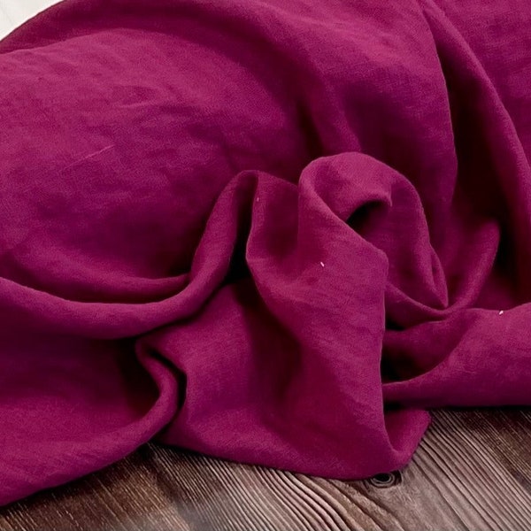 Linen fabric Dark pink, Washed softened linen fabric Fabric by the yard or meter Stone Washed linen