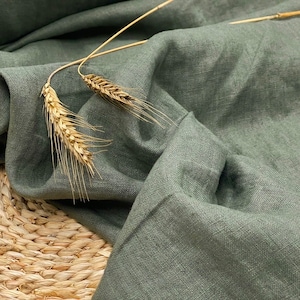 Sage green Linen fabric , Washed softened linen fabric Fabric by the yard or meter Stone Washed linen col.2699