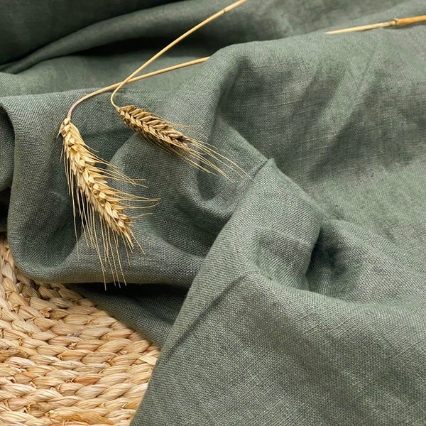 Sage green Linen fabric , Washed softened linen fabric Fabric by the yard or meter Stone Washed linen col.2699