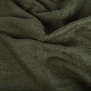 Khaki green Lightweight Linen fabric , linen fabric Fabric by the yard or meter col.3461 image 3