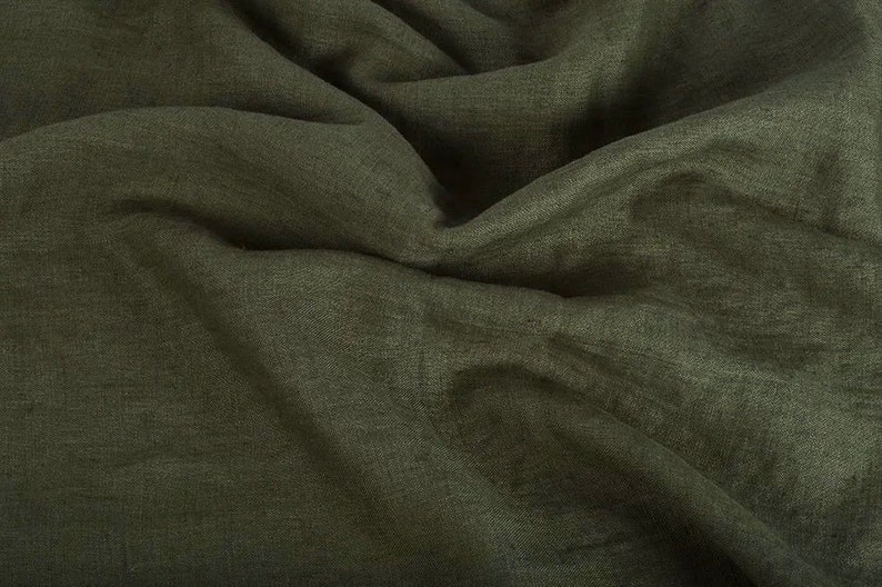 Khaki green Lightweight Linen fabric , linen fabric Fabric by the yard or meter col.3461 image 3