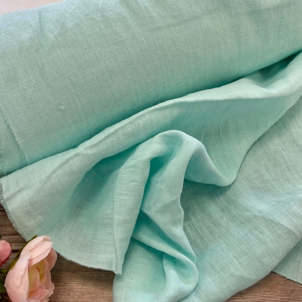 Mint Linen fabric , Washed softened linen fabric Fabric by the yard or meter Stone Washed linen