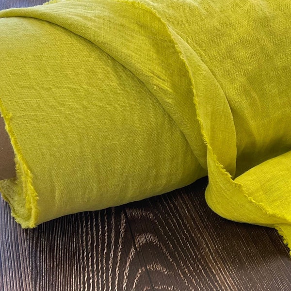 Lime green Linen fabric , Washed softened linen fabric Fabric by the yard or meter Stone Washed linen