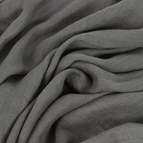 Dark Gray Linen fabric , Washed softened linen fabric Fabric by the yard or meter Stone Washed linen