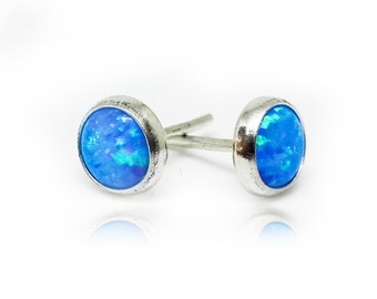 Sterling Silver Stud Earrings | Silver Studs | Blue Opal Earrings | Silver Stud Earrings | Opal Earrings | Sterling Silver Studs