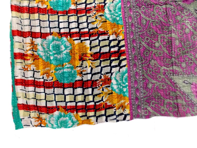 Kantha Quilt Jaipuri Gudri Indian Handmade Patch Work Design Kantha Cotton Throw Bedspread Vintage Quilt