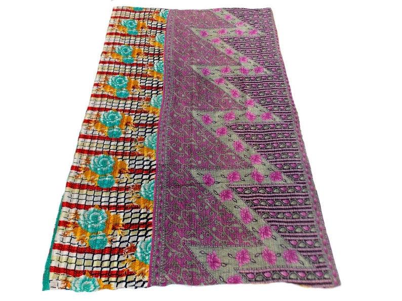 Kantha Quilt Jaipuri Gudri Indian Handmade Patch Work Design Kantha Cotton Throw Bedspread Vintage Quilt