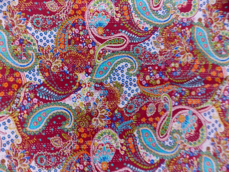 Paisley Design Indian Handmade Gudri Kantha Quilt Throw Bedspread Reversible Vintage Cotton Quilt Red Color Jaipuri Gudri