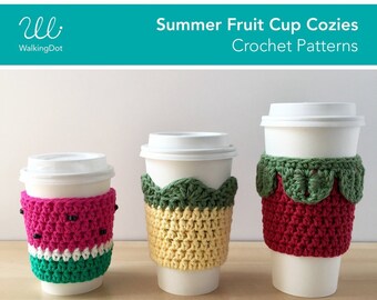 Cup Cozy Crochet Pattern, Coffee Cozy Crochet Pattern, Watermelon Crochet, Pineapple Cup Cozy, Strawberry Crochet, Digital PDF Pattern, DIY