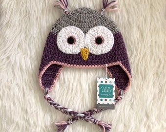 Crochet Owl Hat, Earflap Hat, Earflap Beanie, Crochet Beanie, Crochet Toque, Animal Hat, Child Beanie, Child Crochet Hat, Winter Hat Kids