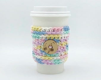 Textured Cup Cozy, Crochet Cup Cozy, Cup Cozy, Coffee Sleeve, Reusable, Coffee Lover Gift, Teacher Gifts, Stocking Stuffer, Pastel Rainbow