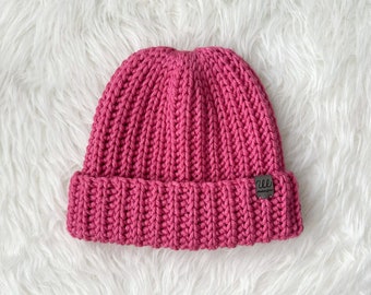 Double Brim Beanie, Chunky Beanie, Ribbed Beanie, Crochet Hat, Cuffed Beanie, Chunky Crochet Beanie, Winter Hat, Pink Beanie, Cozy Beanie